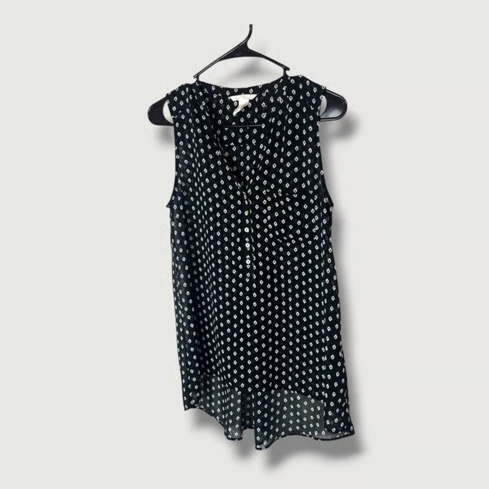 H&M Black White Hi-Low Semi Sheer Sleeveless Blouse Size 4